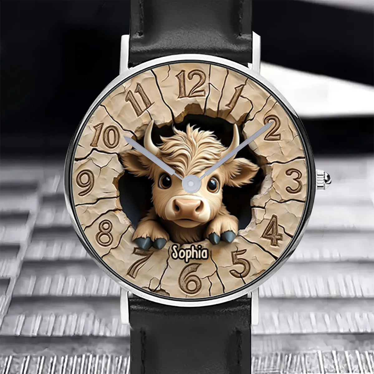 Montre à main personnalisée « Love Highland Cow »