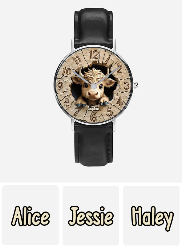 Montre à main personnalisée « Love Highland Cow »