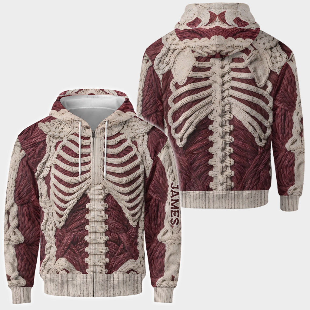 Karmesinrotes Skelett - Personalisierter Halloween Full Face Zipper Hoodie