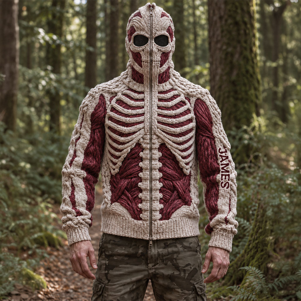 Karmesinrotes Skelett - Personalisierter Halloween Full Face Zipper Hoodie