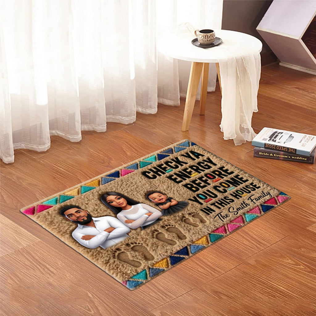 Check Your Energy Before You Come In - Personalized African American Shaped Doormat/ Rug