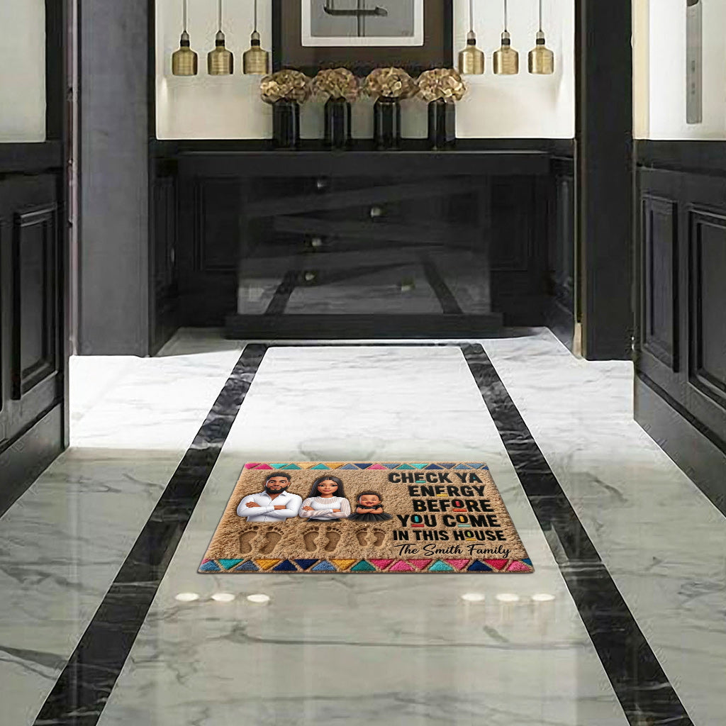 Check Your Energy Before You Come In - Personalized African American Shaped Doormat/ Rug