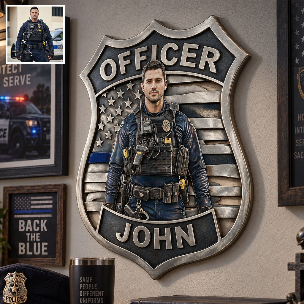 Police Officer - Personalized Police Officer 3D Printed Cut Metal Sign