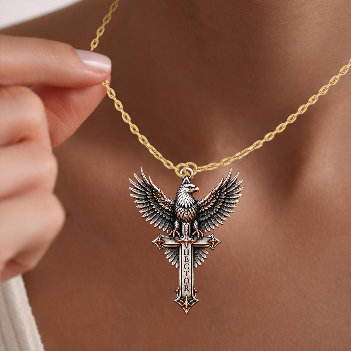 Wings of Faith - Personalized Bald Eagle Shaped Metal Pendant Necklace