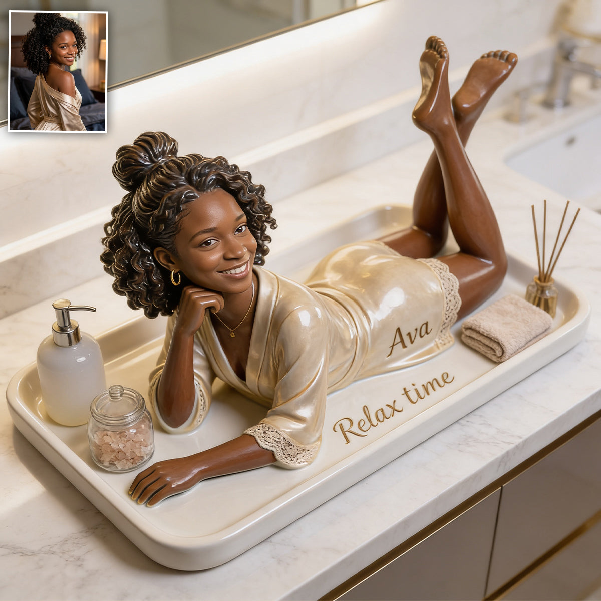 Décor de Salle de Bain Femme - Plateau Personnalisé d'Amour de Soi