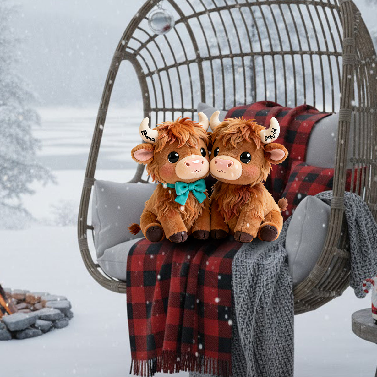 Du & Ich – Personalisiertes Kissen in Form eines Hochlandrindes aus Kunstfell