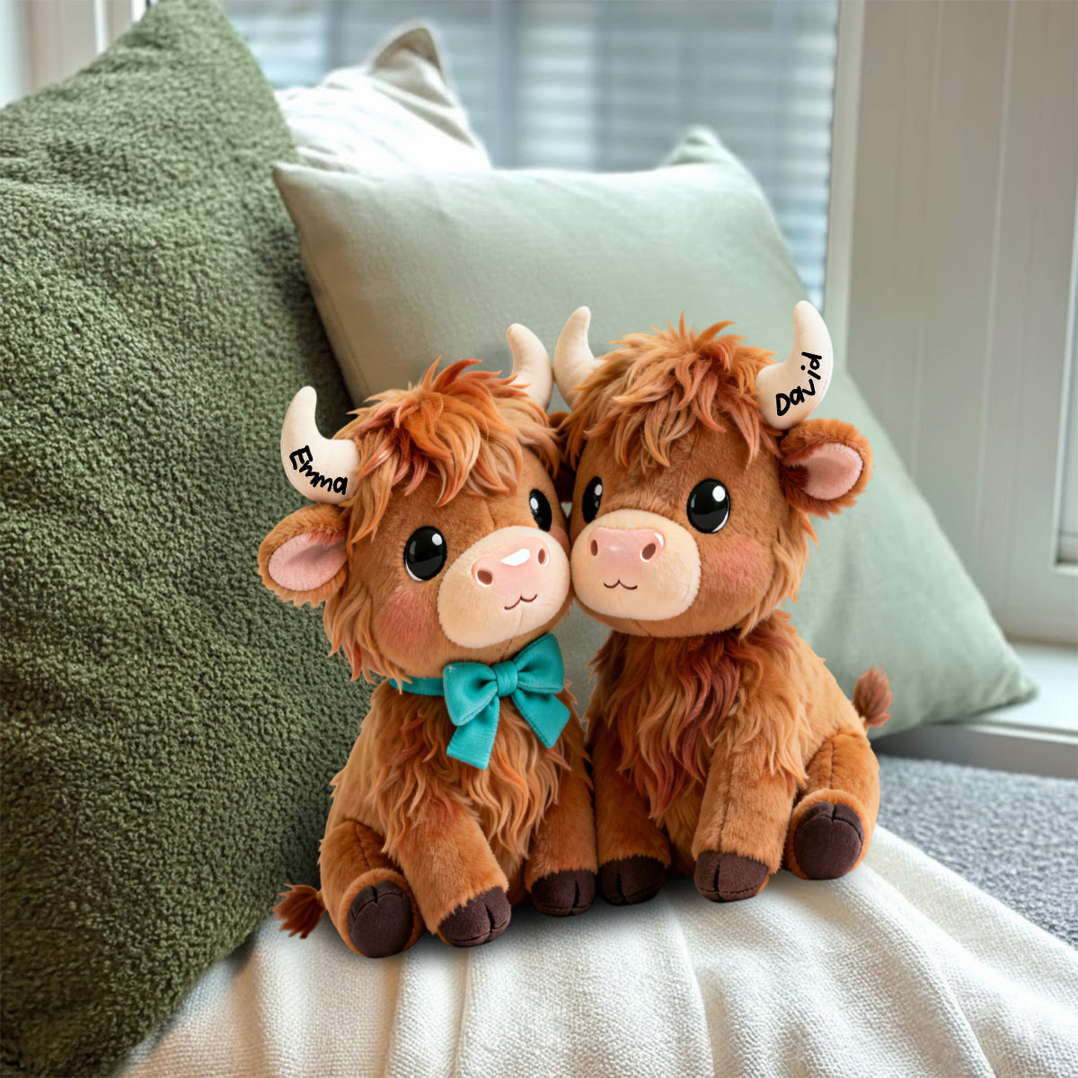 Du & Ich – Personalisiertes Kissen in Form eines Hochlandrindes aus Kunstfell