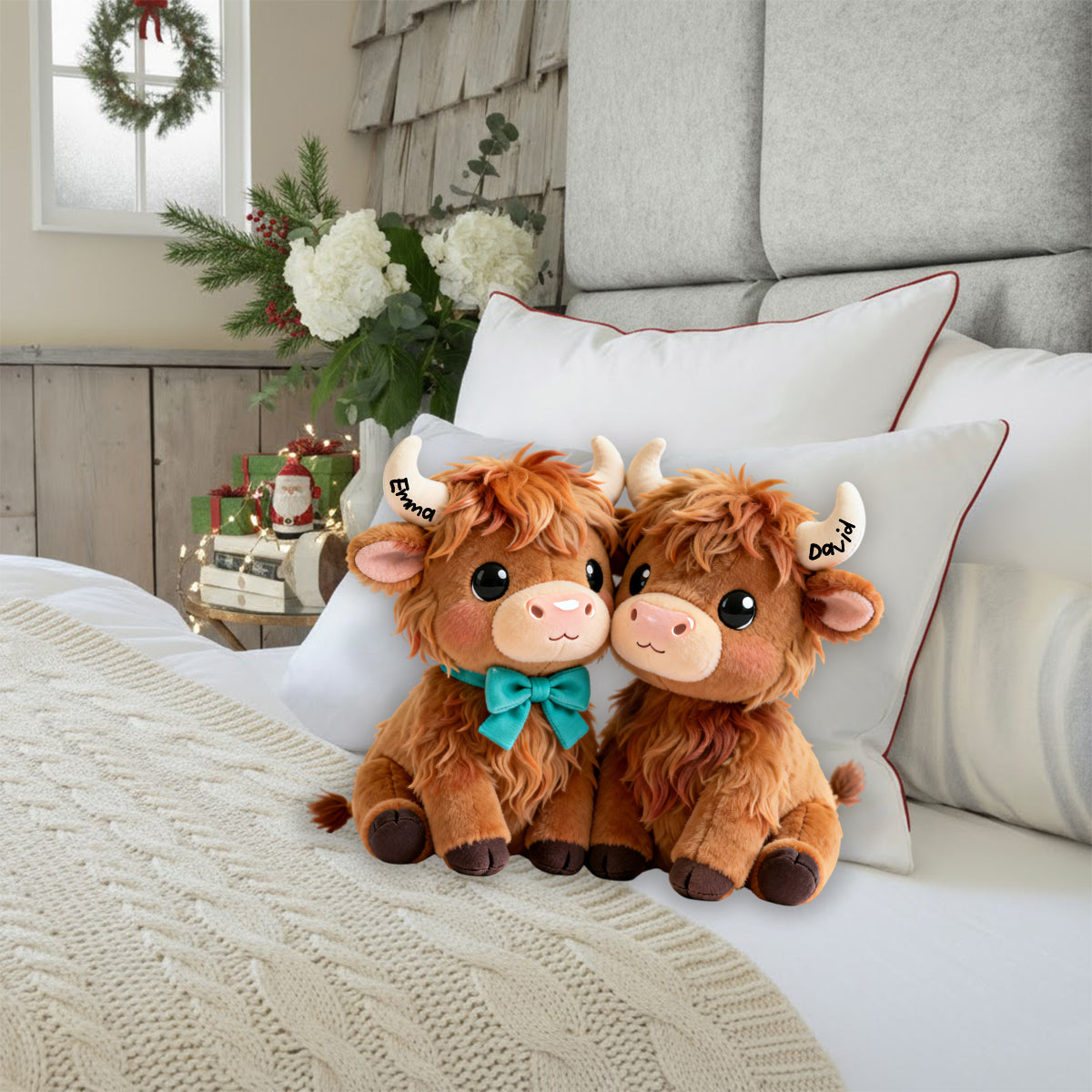 Du & Ich – Personalisiertes Kissen in Form eines Hochlandrindes aus Kunstfell