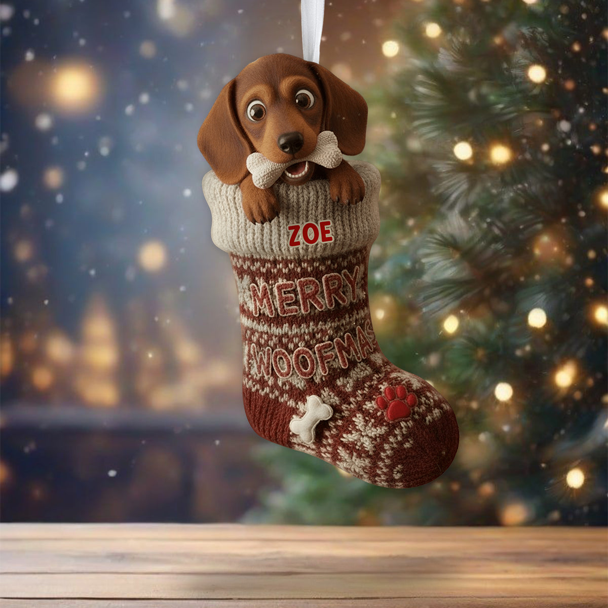 Funny Stealing Dog Bone Christmas Stocking - Personalized Dog Shaped Christmas Stocking