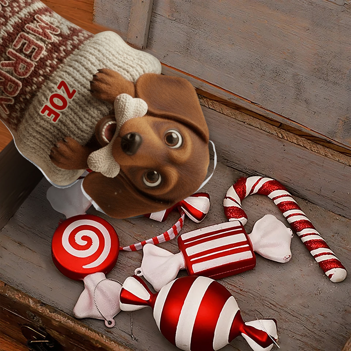 Funny Stealing Dog Bone Christmas Stocking - Personalized Dog Shaped Christmas Stocking