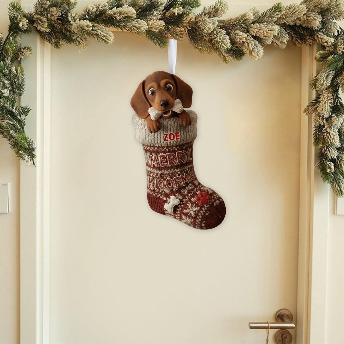 Funny Stealing Dog Bone Christmas Stocking - Personalized Dog Shaped Christmas Stocking