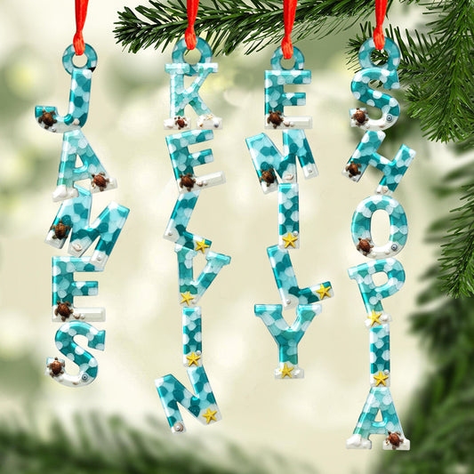 Sea Glass-Textured Christmas Alphabet - Personalized Family Custom Shaped Ornament