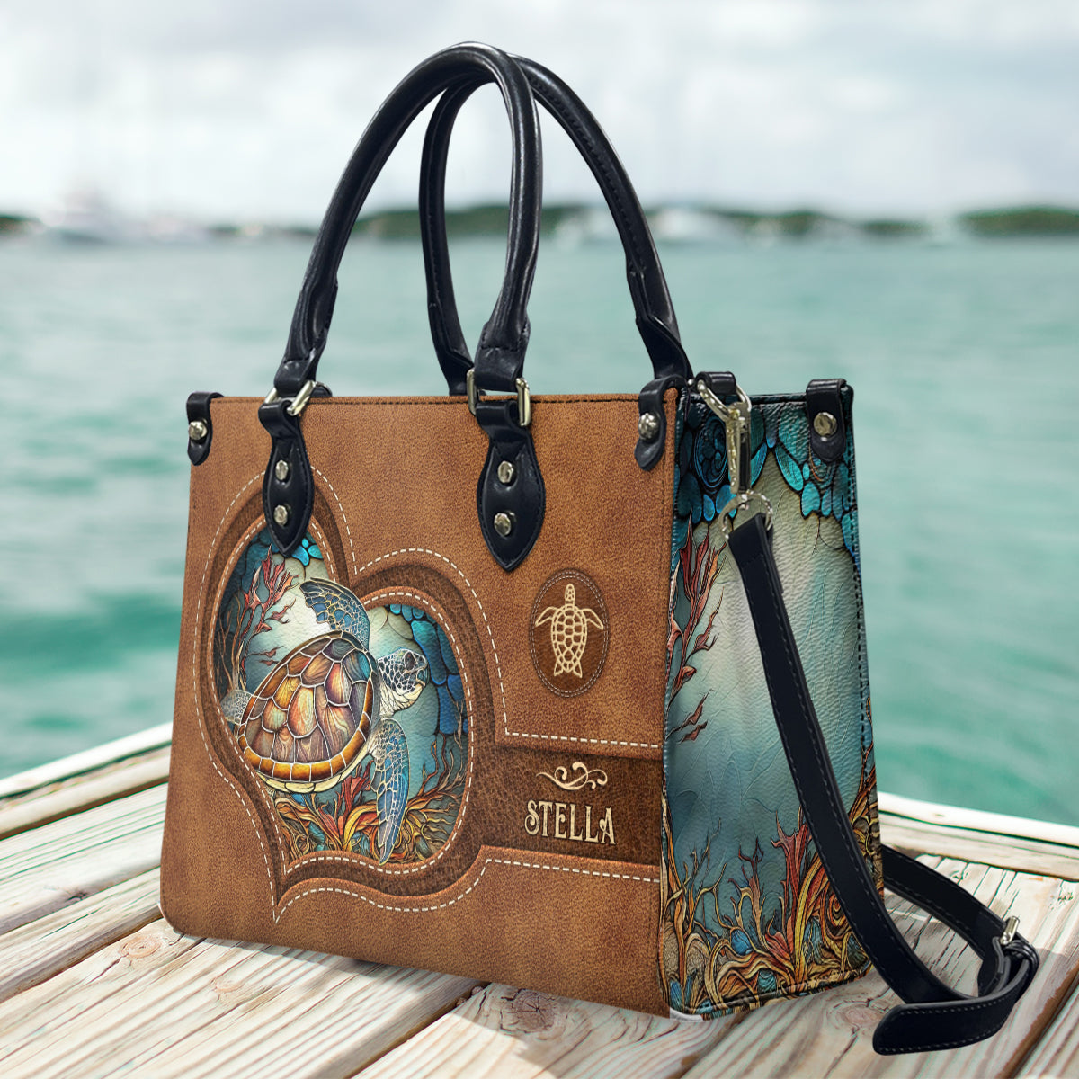Turtle Lover - Personalized Turtle Leather Handbag
