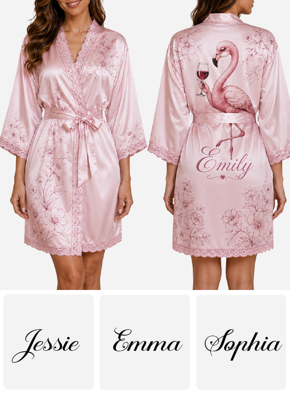 Beautiful Falmingo - Personalized Flamingo Satin Robe