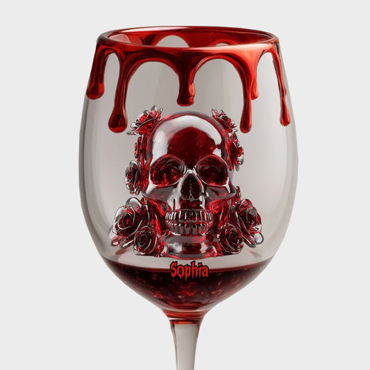 Skull & Roses - Personalized Skull Wine Glass With Long Stem