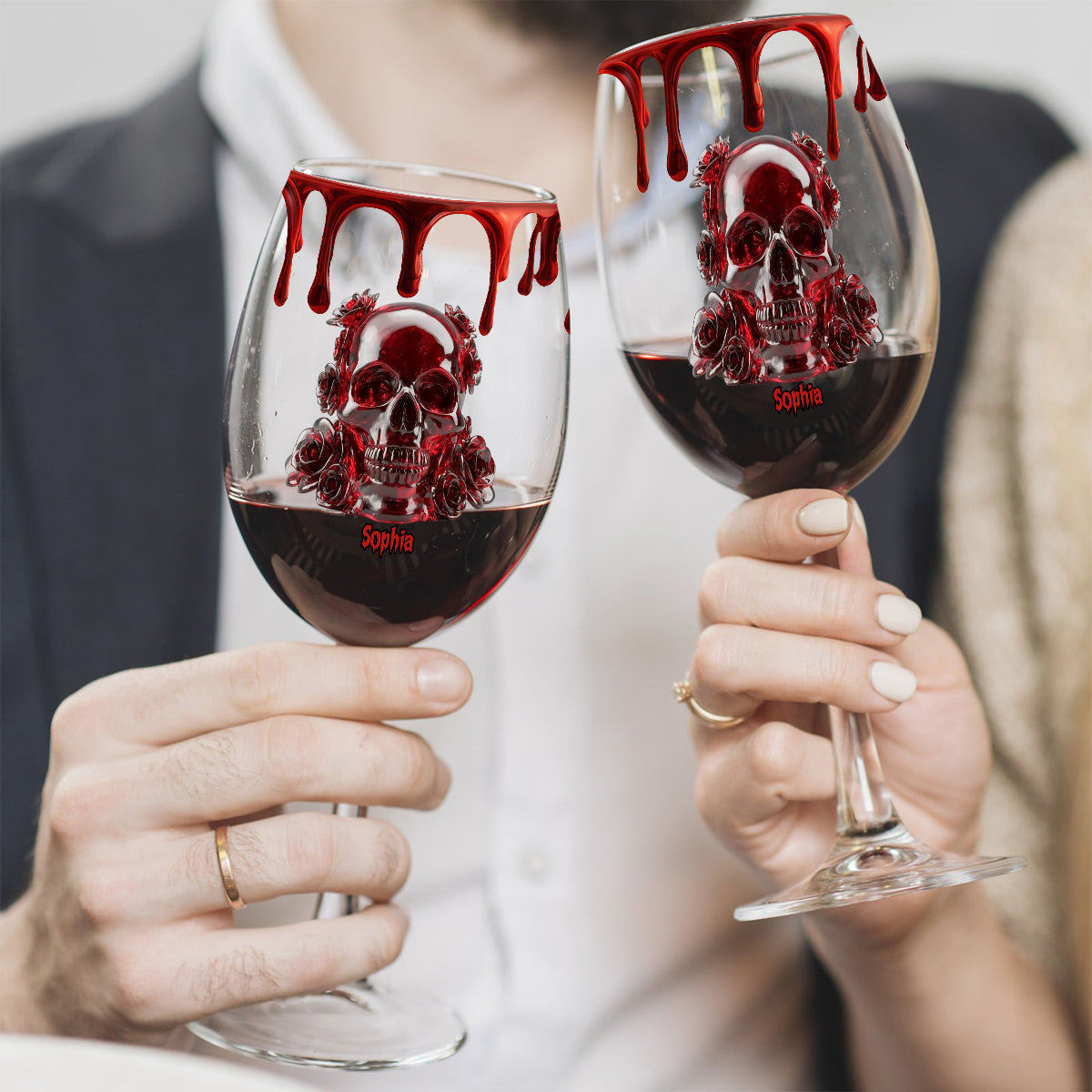 Skull & Roses - Personalized Skull Wine Glass With Long Stem