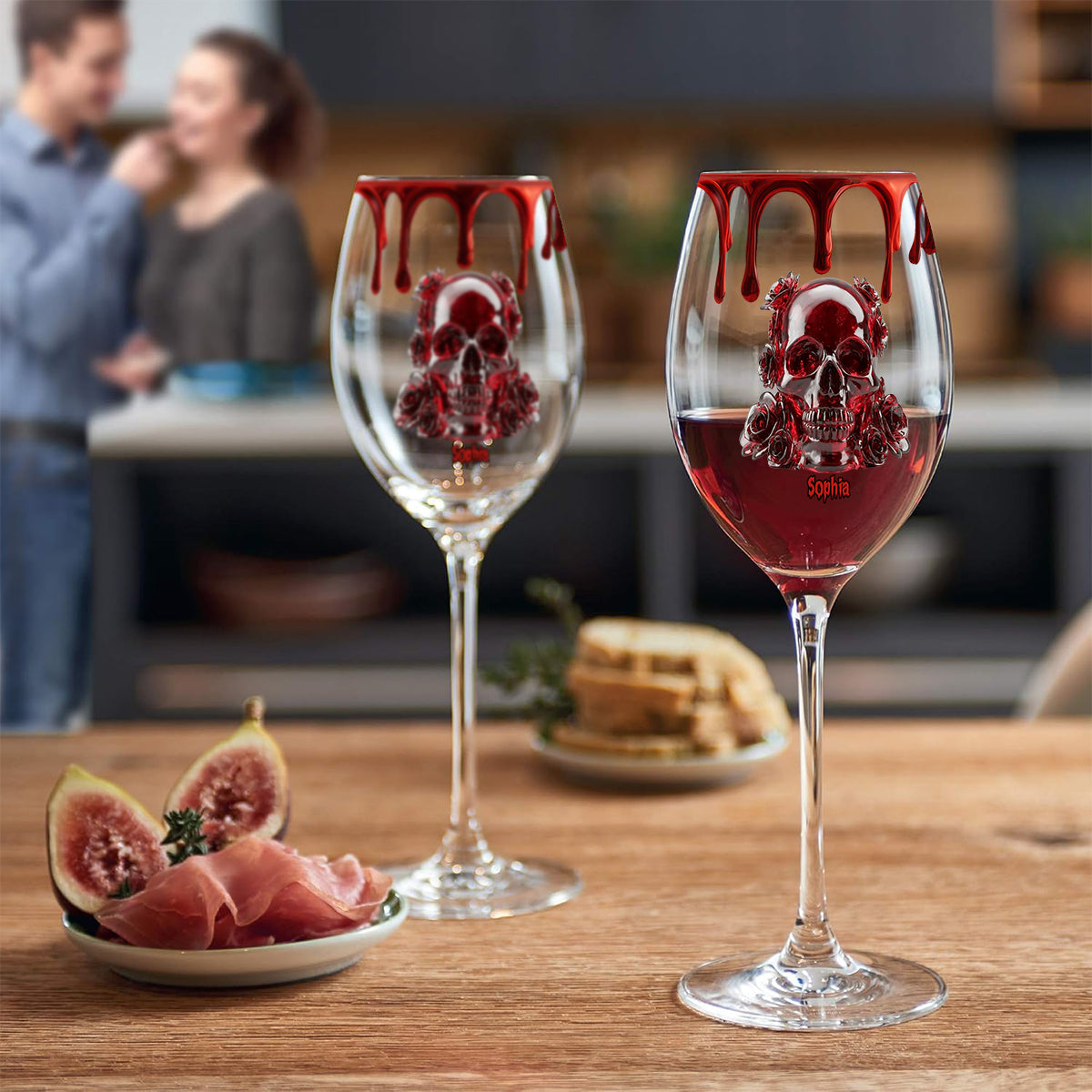 Skull & Roses - Personalized Skull Wine Glass With Long Stem