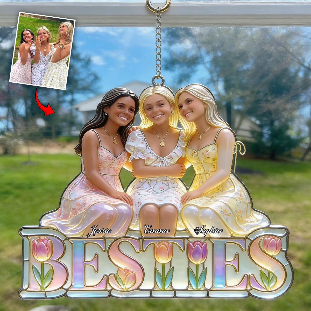 Besties Forever - Personalized Bestie Window Hanging Suncatcher Ornament