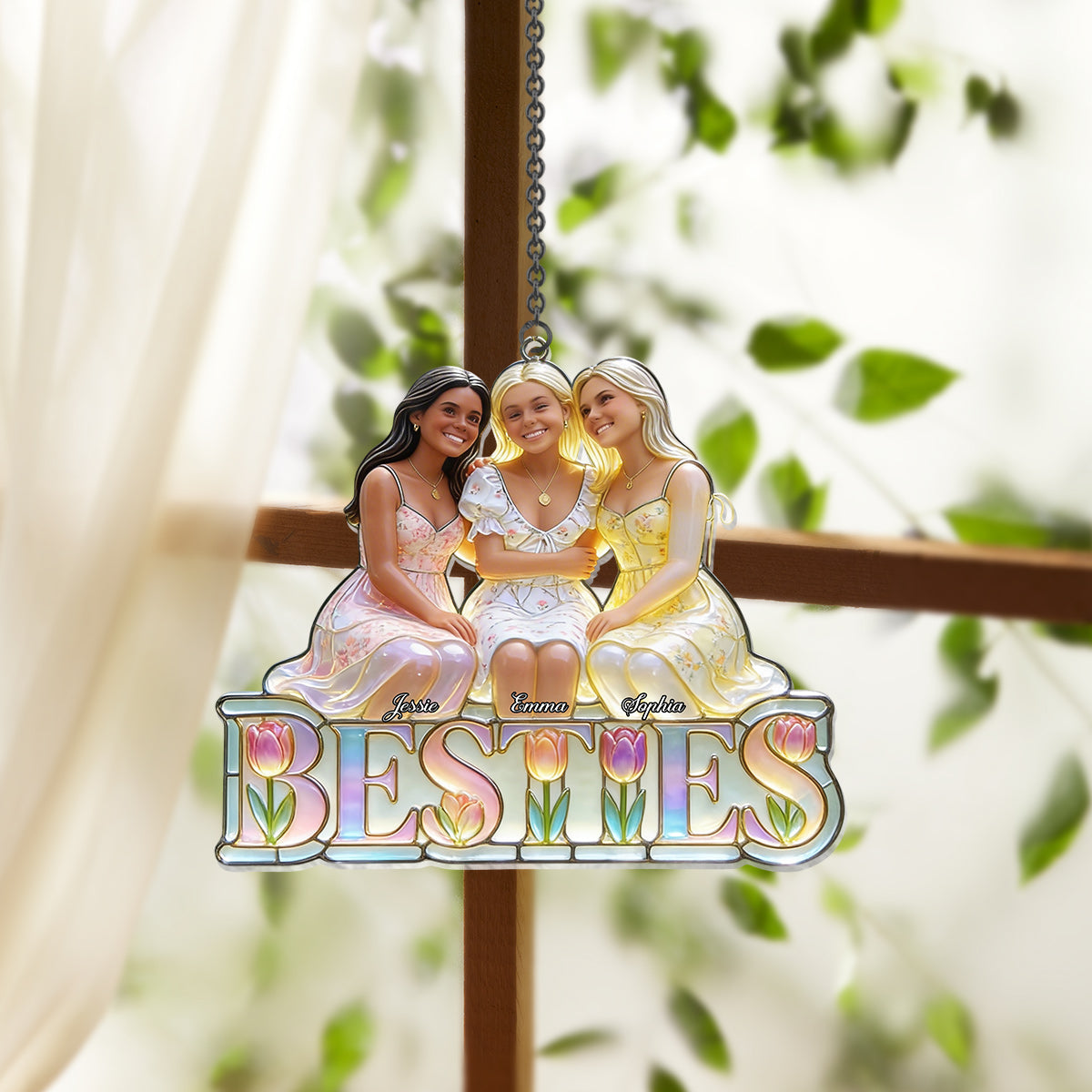 Besties Forever - Personalized Bestie Window Hanging Suncatcher Ornament