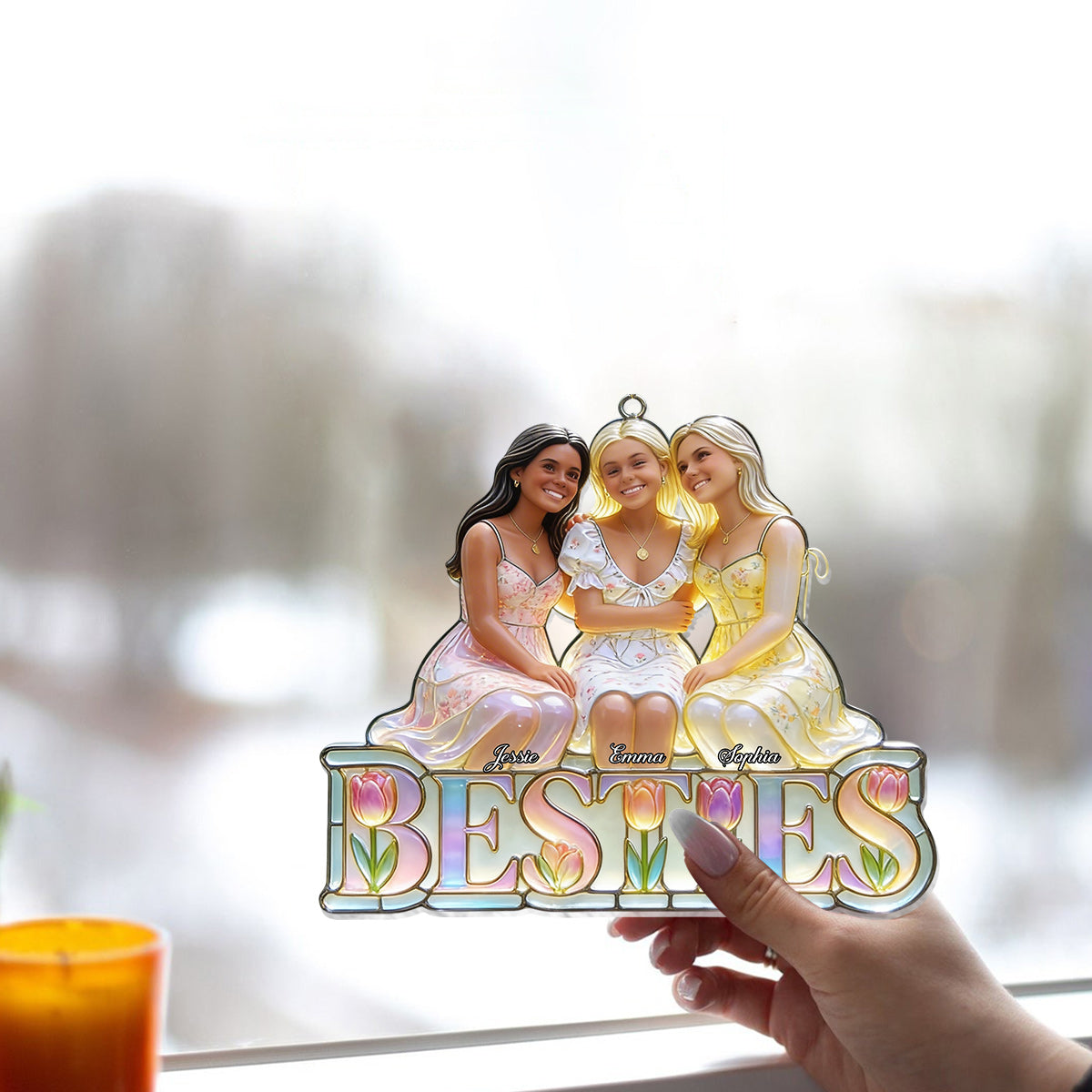 Besties Forever - Personalized Bestie Window Hanging Suncatcher Ornament