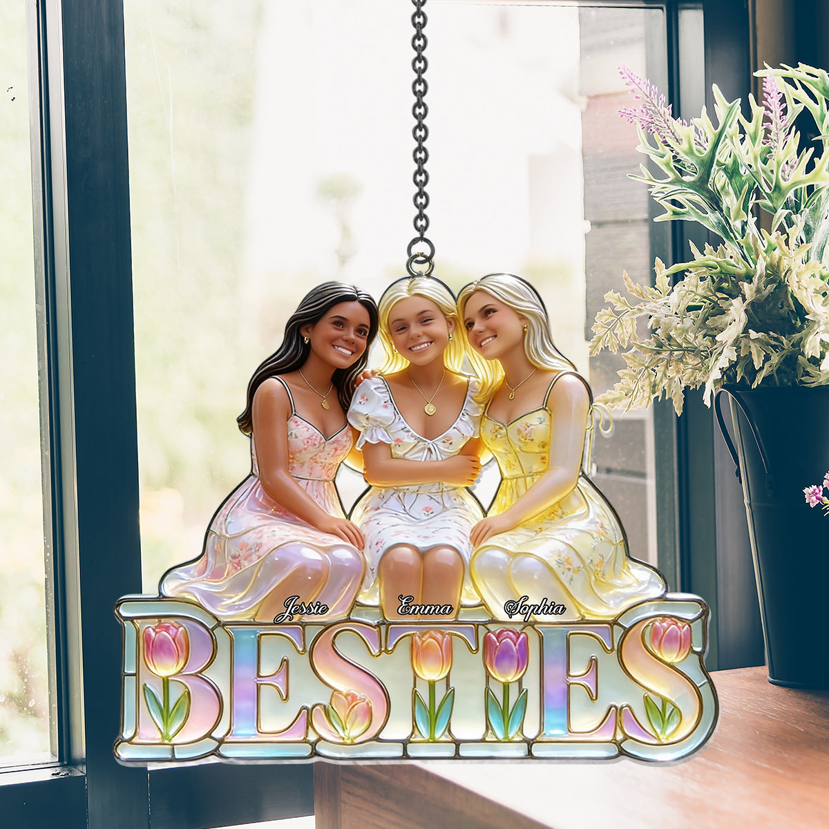 Besties Forever - Personalized Bestie Window Hanging Suncatcher Ornament