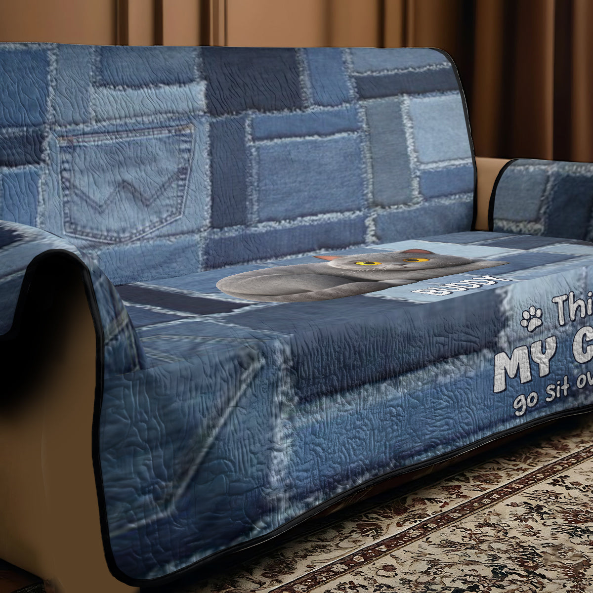 Playful Cat - Personalized Cat Quilted Sofa/Couch Cover