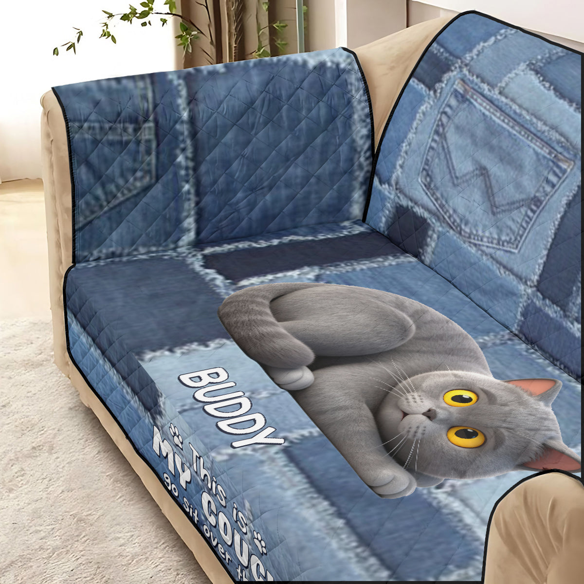 Playful Cat - Personalized Cat Quilted Sofa/Couch Cover