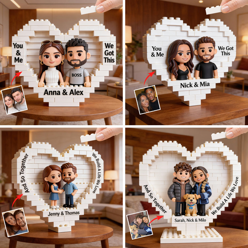 Together We Build A Life We Love - Personalized Couple Heart Building Brick Blocks Printed On Both Sides