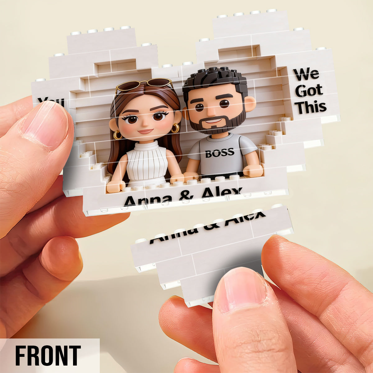 Together We Build A Life We Love - Personalized Couple Heart Building Brick Blocks Printed On Both Sides