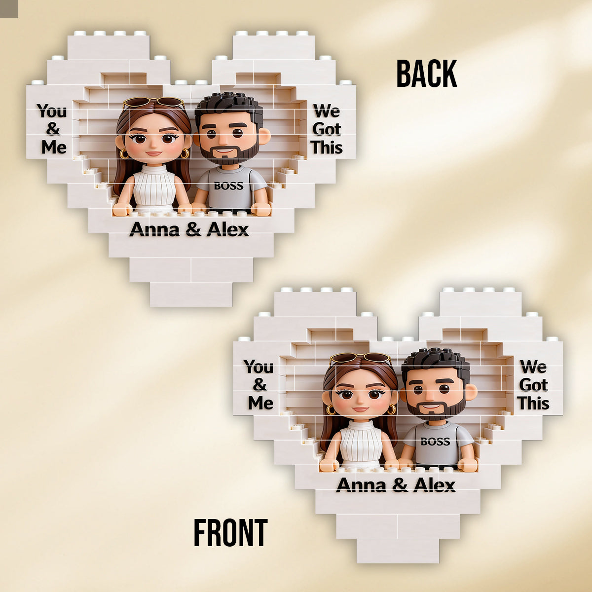 Together We Build A Life We Love - Personalized Couple Heart Building Brick Blocks Printed On Both Sides