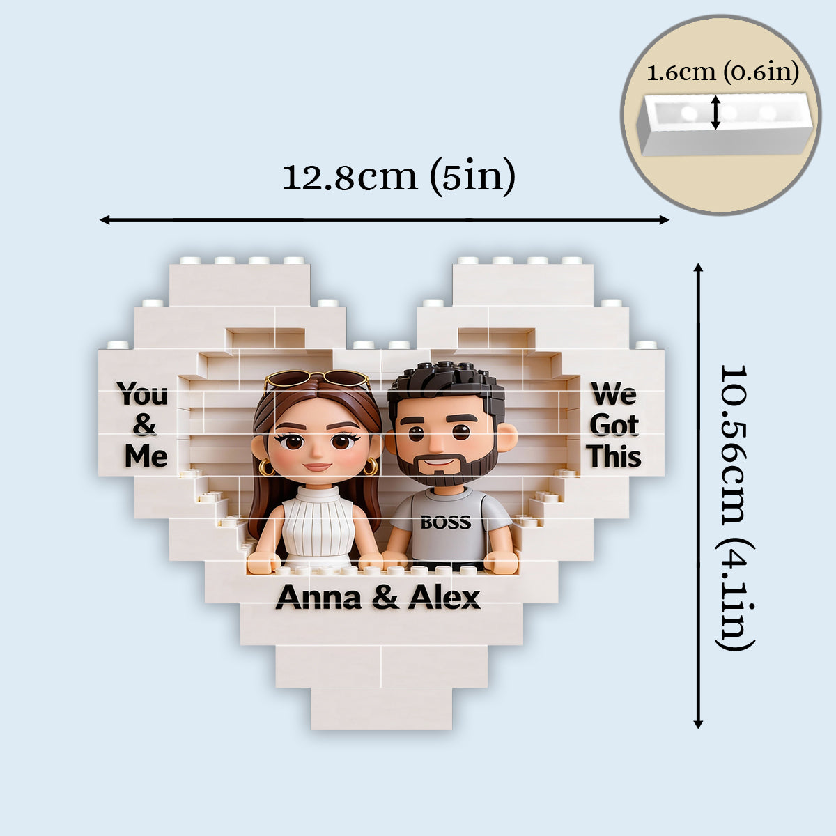 Together We Build A Life We Love - Personalized Couple Heart Building Brick Blocks Printed On Both Sides
