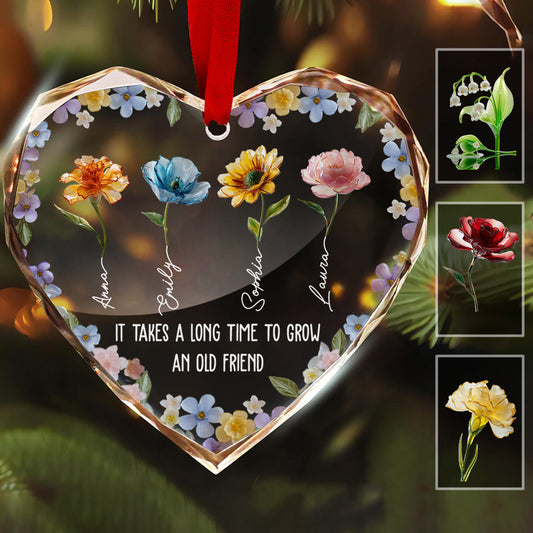 It's Take A Long Time To Grow An Old Friend - Personalized Bestie Heart Shaped Glass Ornament