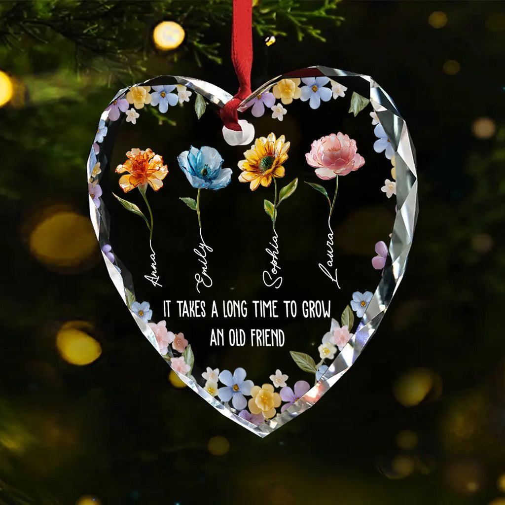 It's Take A Long Time To Grow An Old Friend - Personalized Bestie Heart Shaped Glass Ornament