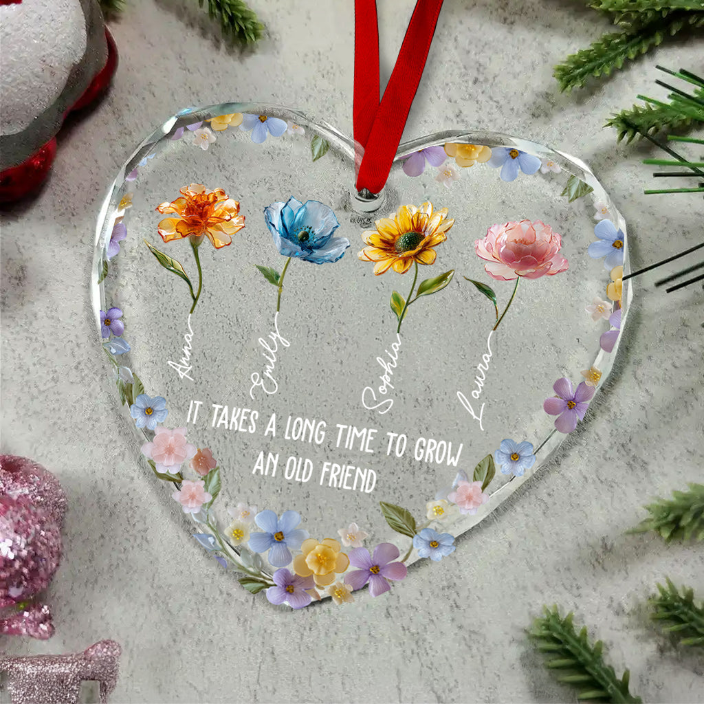 It's Take A Long Time To Grow An Old Friend - Personalized Bestie Heart Shaped Glass Ornament