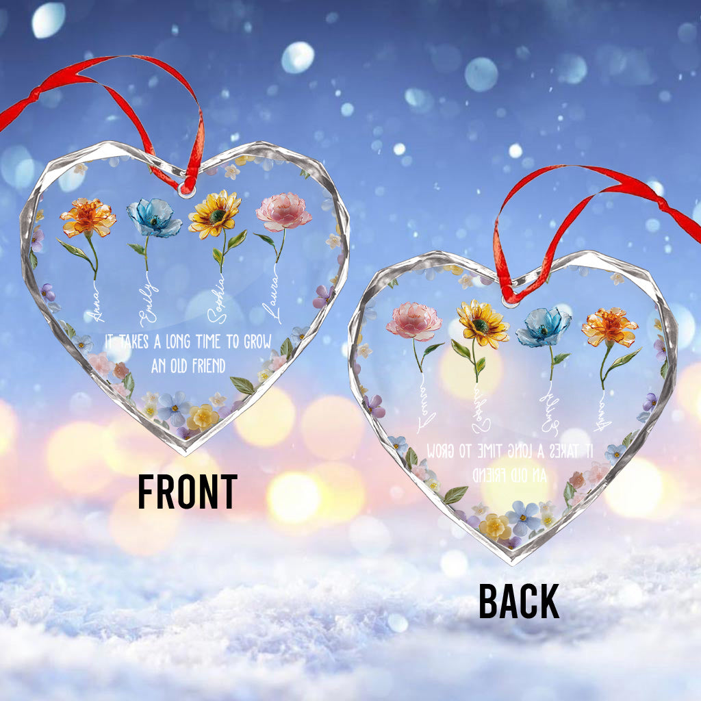 It's Take A Long Time To Grow An Old Friend - Personalized Bestie Heart Shaped Glass Ornament