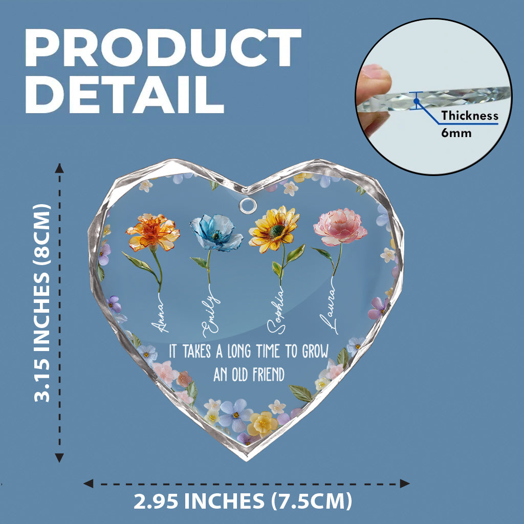 It's Take A Long Time To Grow An Old Friend - Personalized Bestie Heart Shaped Glass Ornament