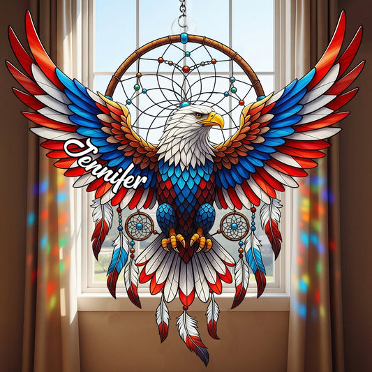 Aigle patriotique - Ornement attrape-soleil personnalisé en forme d'aigle à tête blanche à suspendre à la fenêtre