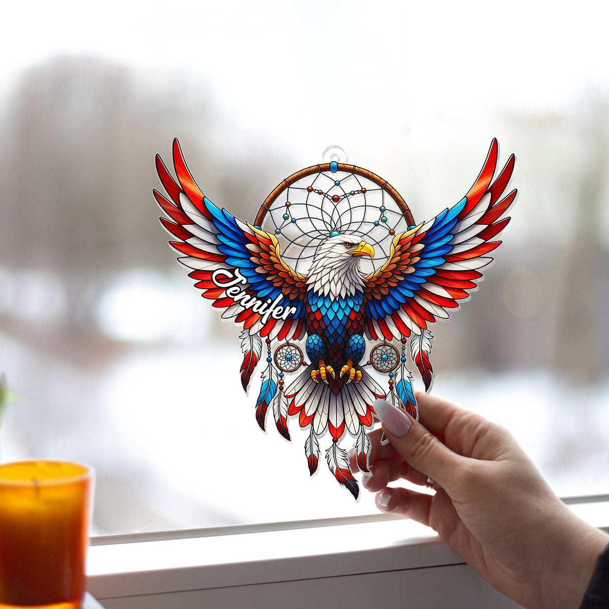 Patriotischer Adler – Personalisierter Weißkopfseeadler-Fensterhänger als Sonnenfänger 