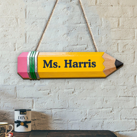 Cadeau de Professeur en Forme de Crayon - Enseigne en Bois Personnalisée
