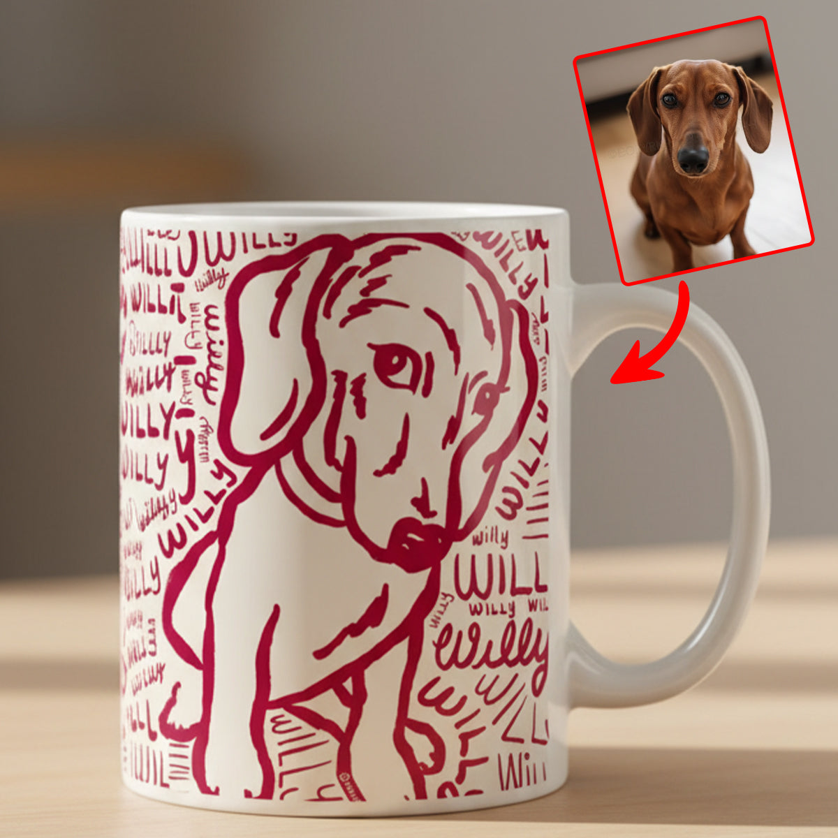 Unique Pet Gift, Badly Drawn Minimalist - Personalized Dog Mug