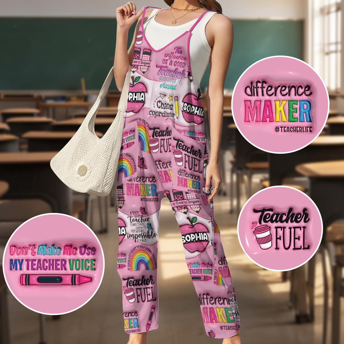Best Teacher Ever - Personalized Teacher Loose-Fit Overalls/ Rompers