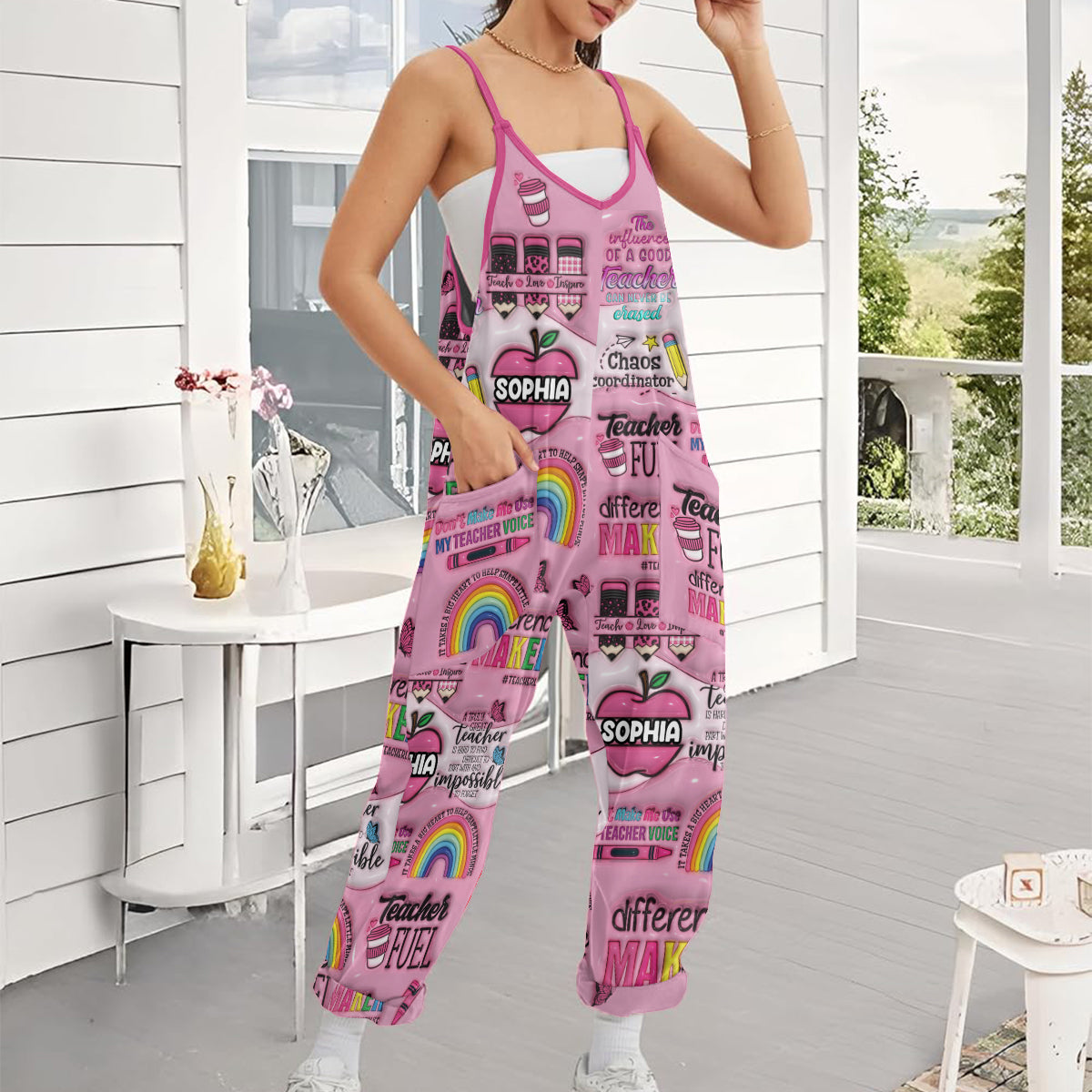 Best Teacher Ever - Personalized Teacher Loose-Fit Overalls/ Rompers