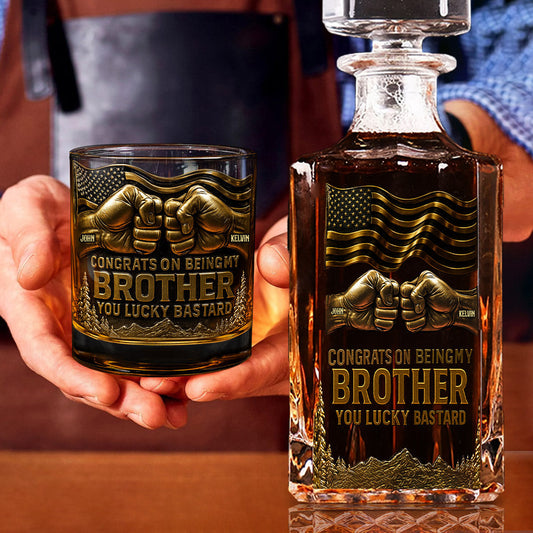Congrat On Being My Brother - Personalized Sibling Gun Decanter With Whiskey Glass