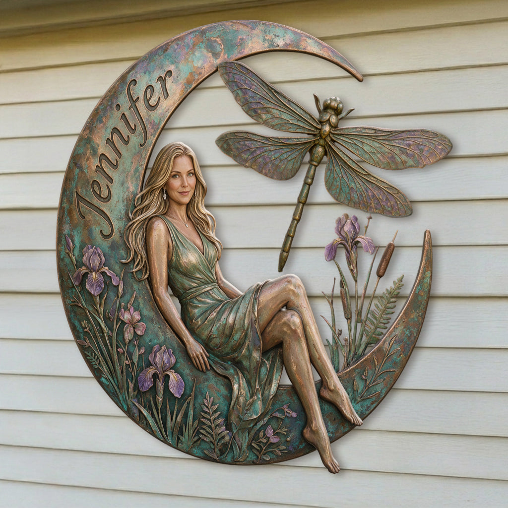 Rustic Dragonfly Art - Personalized Dragonfly 3D Printed Cut Metal Sign