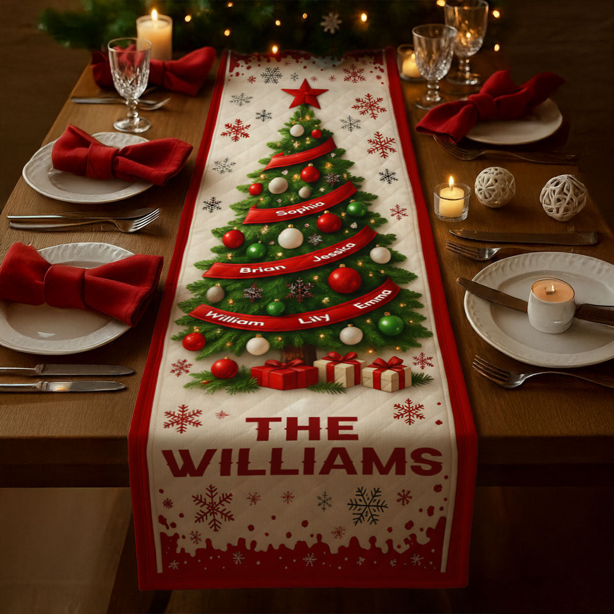 Merry Christmas - Personalized Family Table Runner