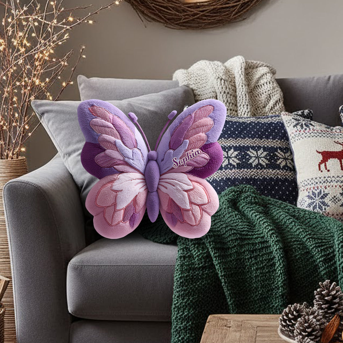 Fluffy Butterfly - Personalized Butterfly Faux Fur Shaped Pillow