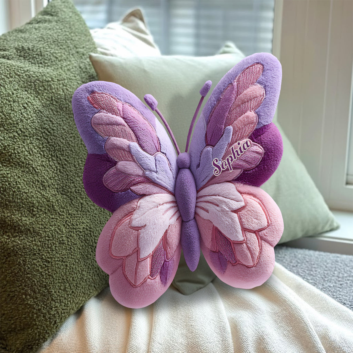 Fluffy Butterfly - Personalized Butterfly Faux Fur Shaped Pillow