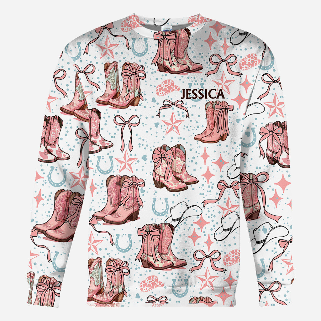 Coquette Cowgirl Boots and Bows - Personalized Cowgirl All Over Shirt