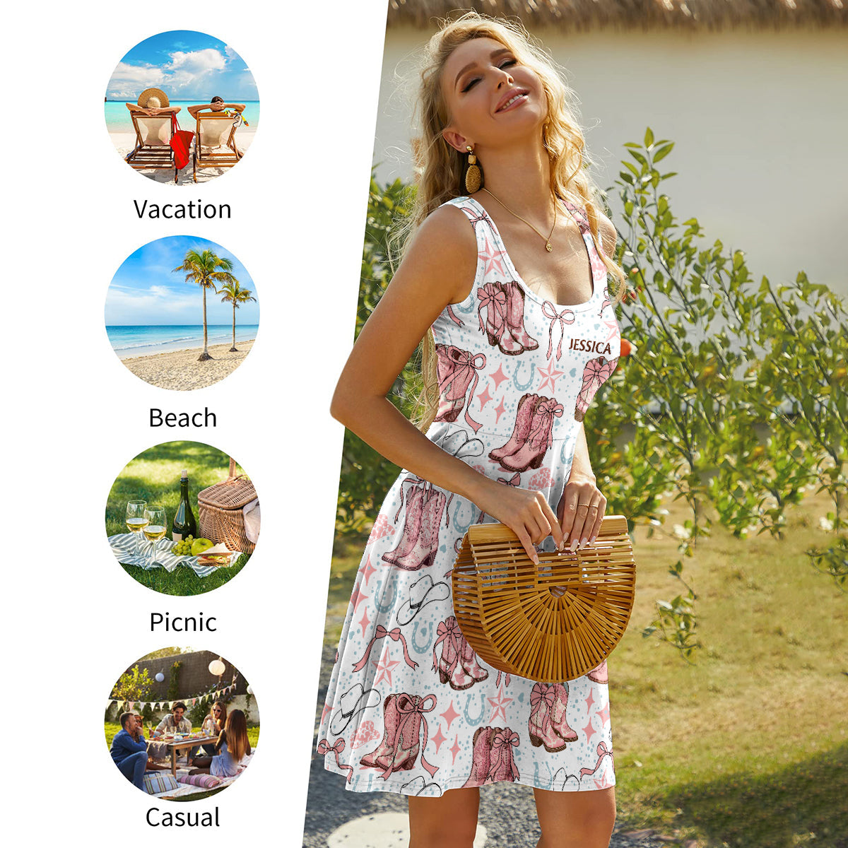 Coquette Cowgirl Boots and Bows - Personalized Cowgirl Sleeveless Dress