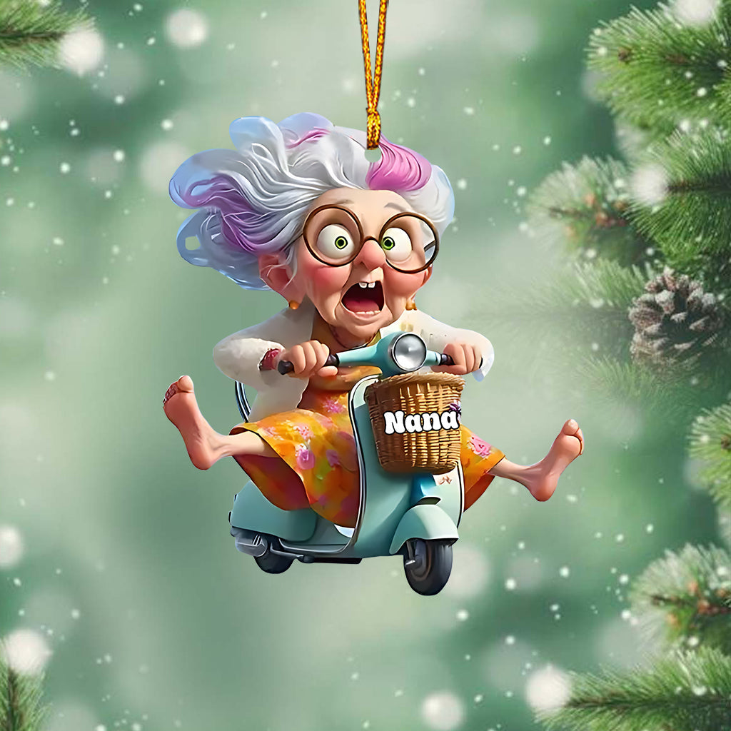 Motorcycle-Riding Grandma - Personalized Grandma Ornament